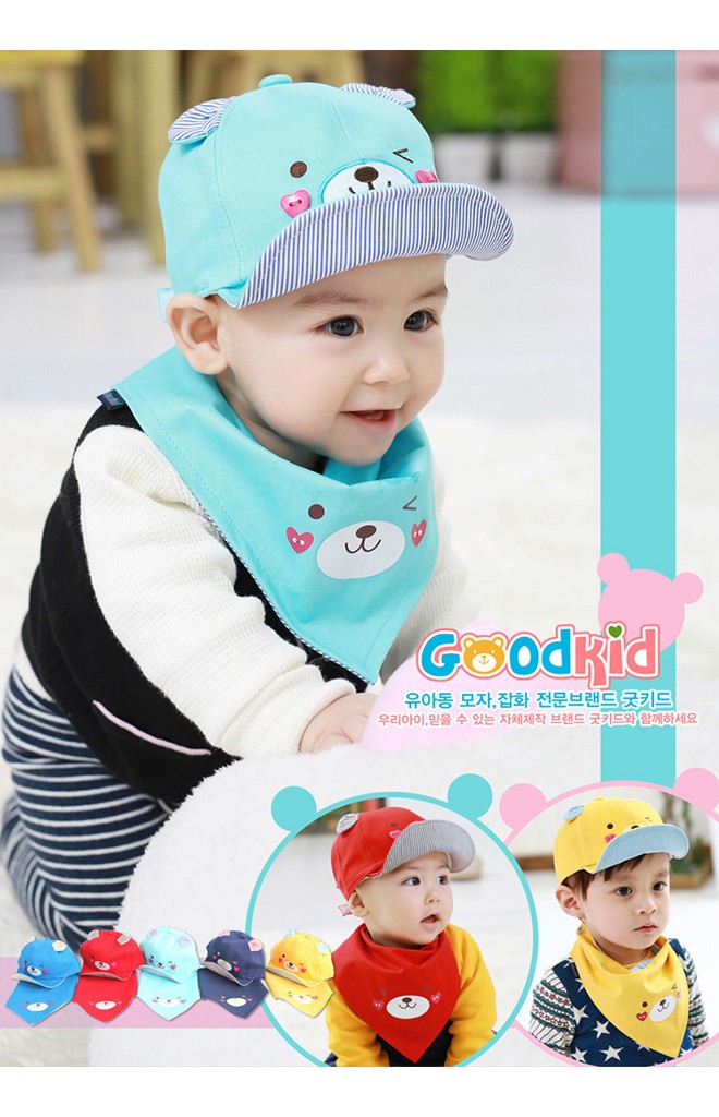 เซ็ตหมวกแก๊ปหมีมาพร้อมผ้ากันเปื้อนลายเข้าชุดกัน Goodkid