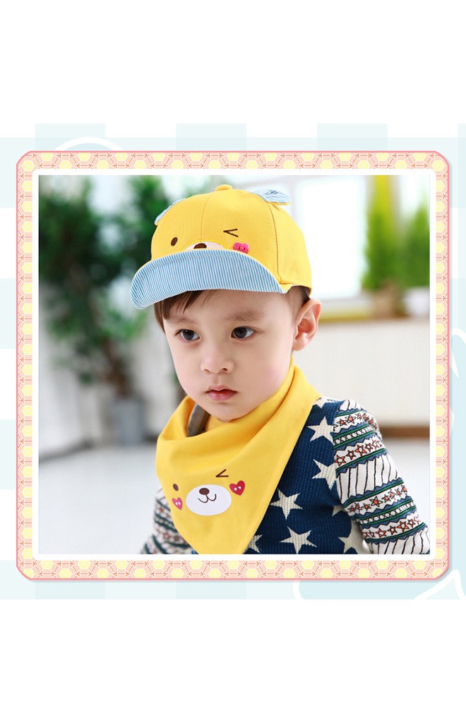 เซ็ตหมวกแก๊ปหมีมาพร้อมผ้ากันเปื้อนลายเข้าชุดกัน Goodkid