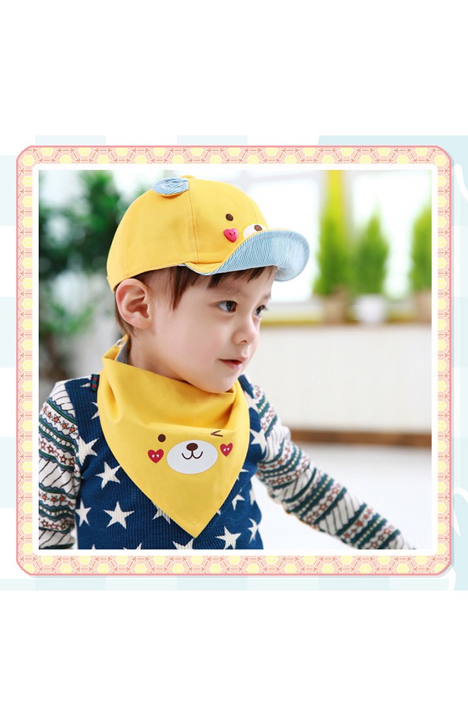 เซ็ตหมวกแก๊ปหมีมาพร้อมผ้ากันเปื้อนลายเข้าชุดกัน Goodkid