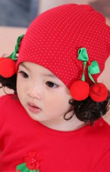 หมวกปอยผมสีแดงลายจุดแต่งเชอรี่