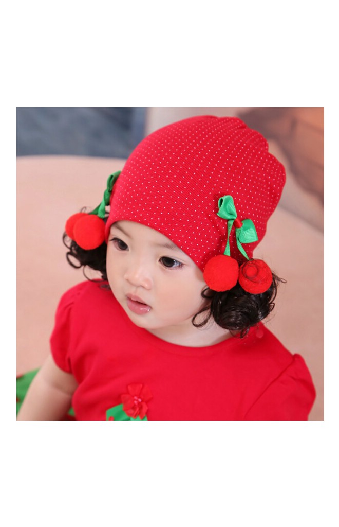 หมวกปอยผมสีแดงลายจุดแต่งเชอรี่