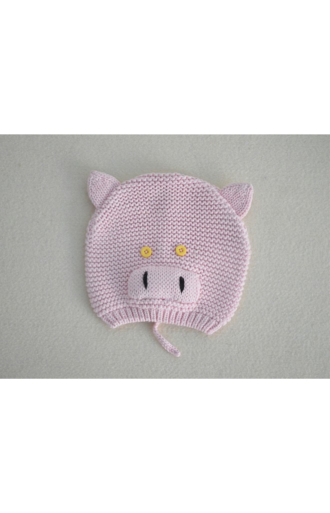 หมวกหมูสีชมพูนู๊ด หมวกถักสไตล์น่ารักๆ
