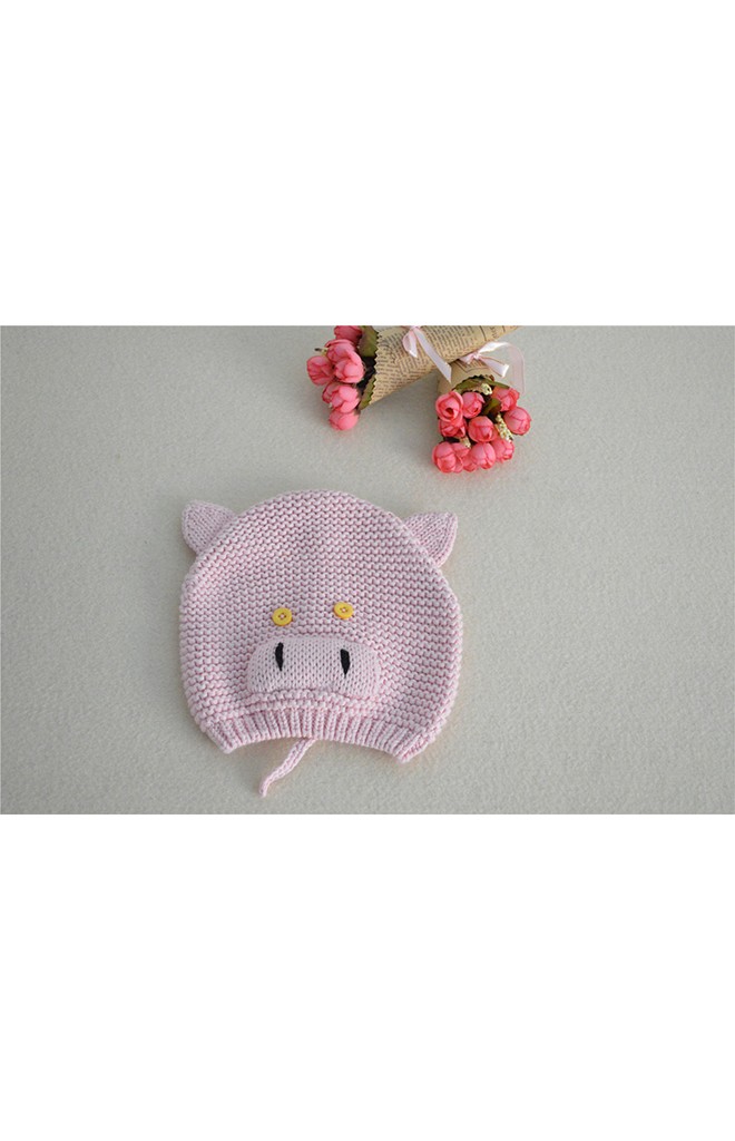 หมวกหมูสีชมพูนู๊ด หมวกถักสไตล์น่ารักๆ