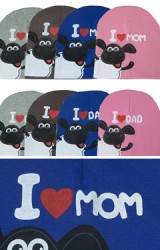 หมวกเด็ก I LOVE MOM และ I LOVE DAD สกรีนรูปแกะ