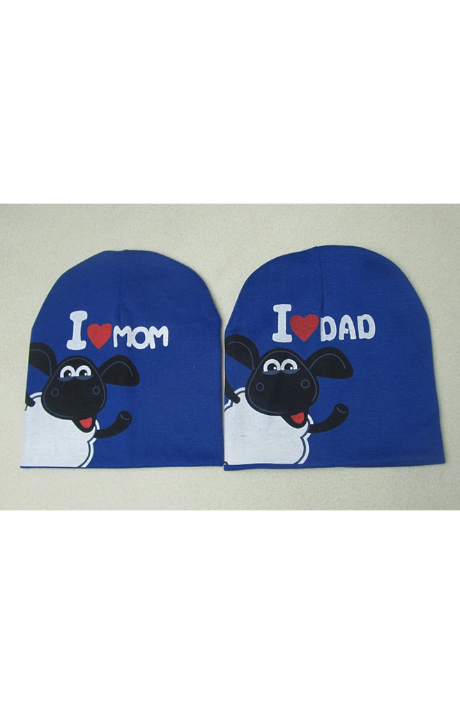 หมวกเด็ก I LOVE MOM และ I LOVE DAD สกรีนรูปแกะ