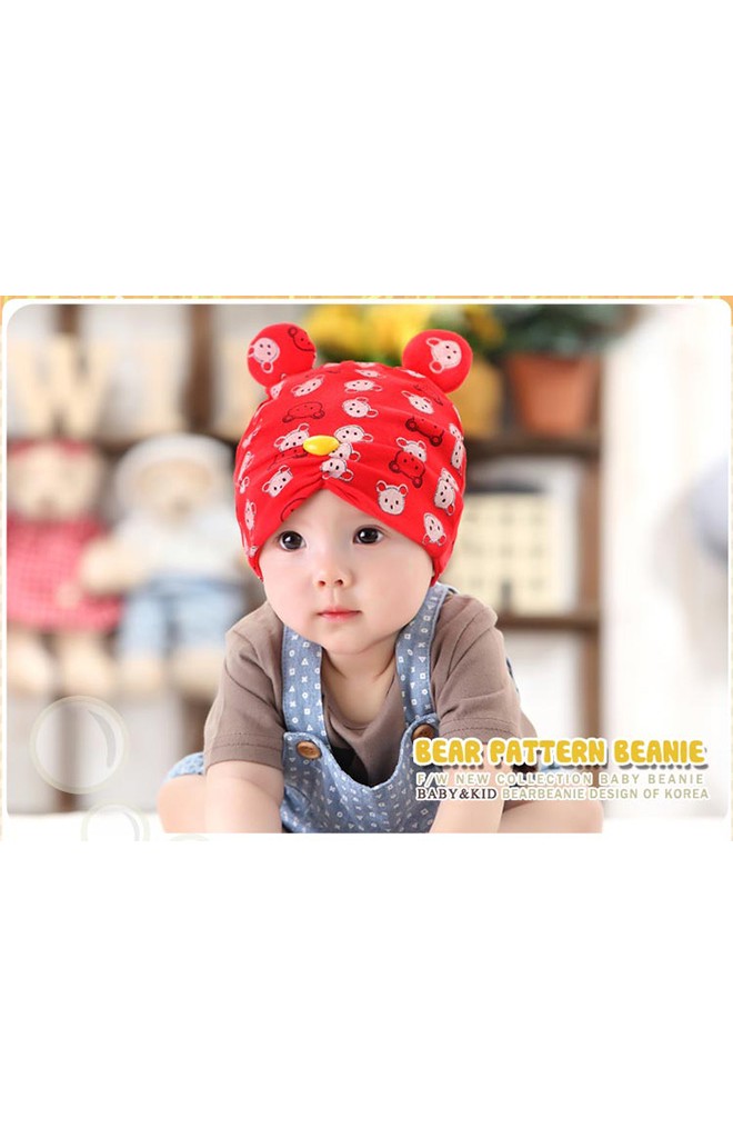 หมวกบีนนี่สกรีนรูปหมีแต่งหูน่ารักๆ จาก GZMM