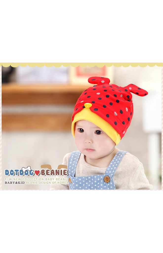 หมวกเจ้าตูบน้อยลายจุด ขอบตัดด้วยสีพื้นจาก GZMM