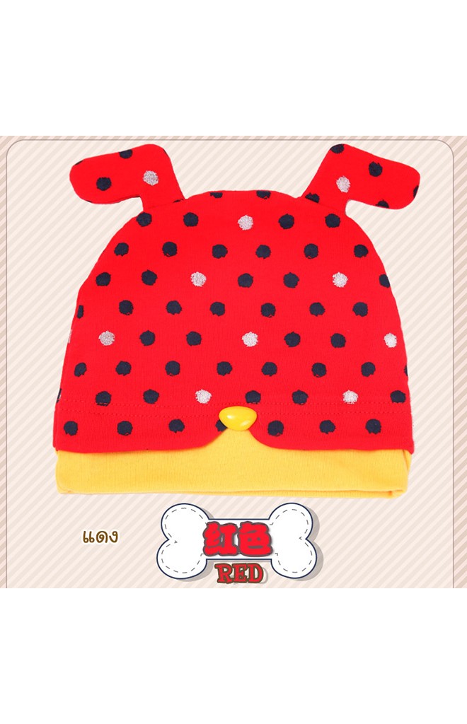 หมวกเจ้าตูบน้อยลายจุด ขอบตัดด้วยสีพื้นจาก GZMM