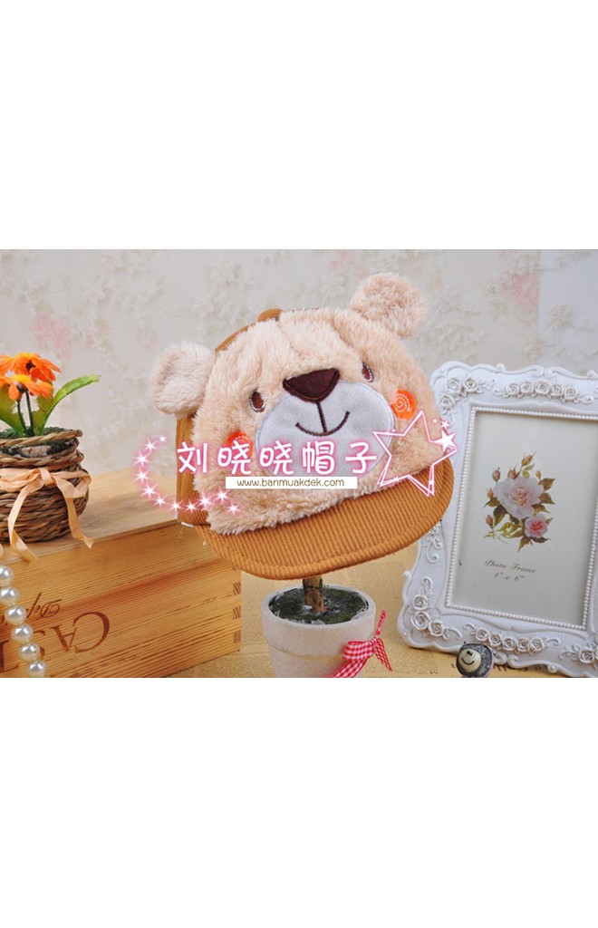 หมวกแก๊ปผ้าลูกฟูกแต่งหน้ารูปหมีและแกะ
