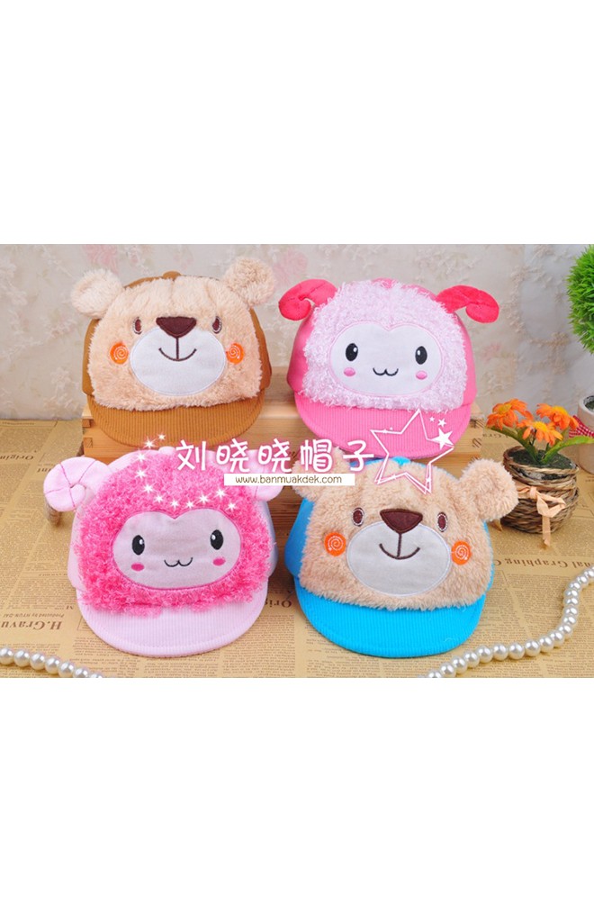 หมวกแก๊ปผ้าลูกฟูกแต่งหน้ารูปหมีและแกะ
