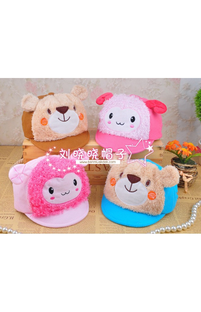 หมวกแก๊ปผ้าลูกฟูกแต่งหน้ารูปหมีและแกะ