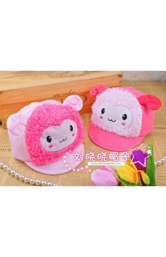 หมวกแก๊ปผ้าลูกฟูกแต่งหน้ารูปหมีและแกะ