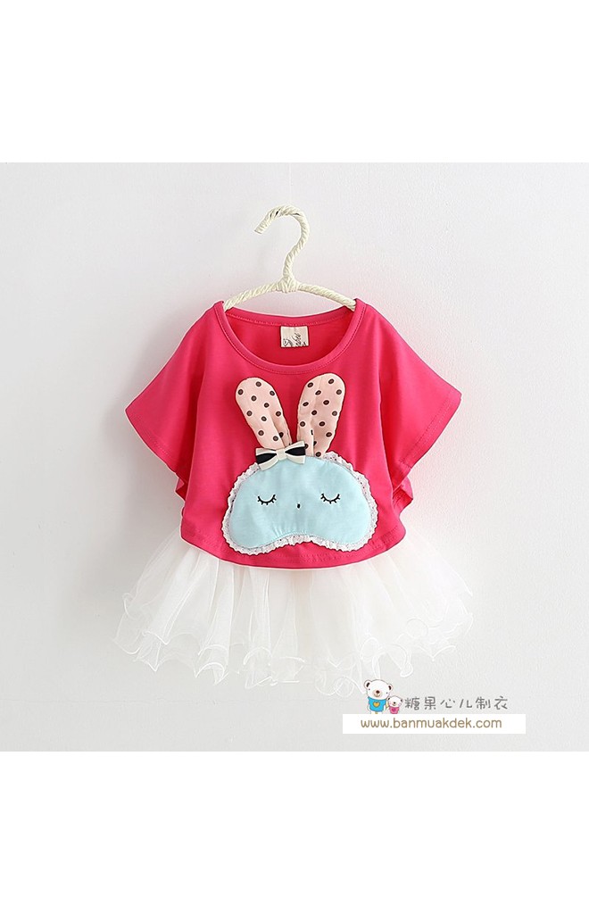ชุดเด็ก 2 ชิ้น ชุดตัวในสีขาวสายเดี่ยว ตัวเสื้อปีกค้างคาวแต่งกระต่าย