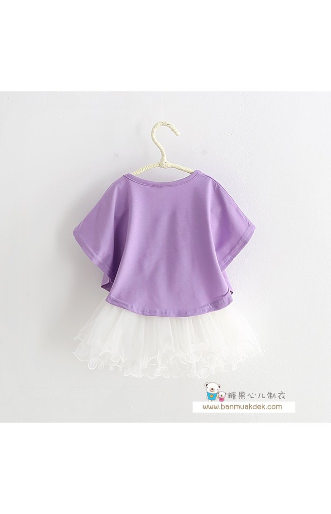 ชุดเด็ก 2 ชิ้น ชุดตัวในสีขาวสายเดี่ยว ตัวเสื้อปีกค้างคาวแต่งกระต่าย