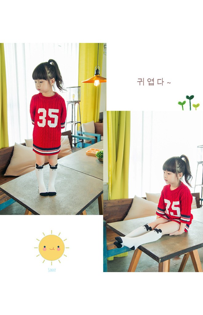 ถุงเท้าเด็ก สีขาวลายหนู สีชมพูลายแมวแบบยาว ไม่มีกันลื่น