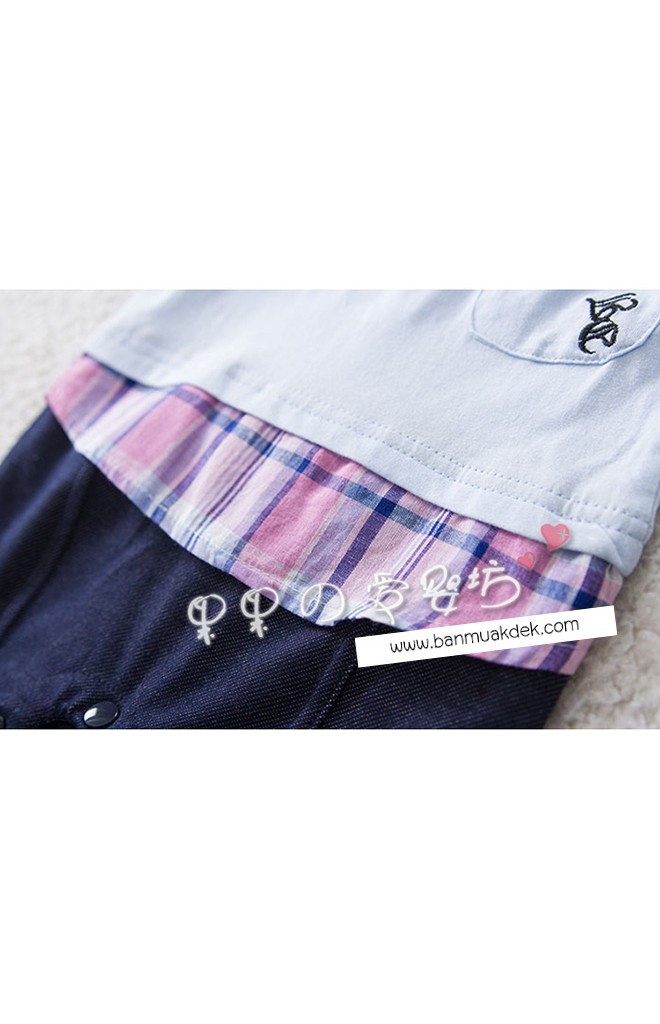 ชุดจั๊มสูทเด็กชาย ตัวเสื้อคอปกเชิ็ตลายสก๊อต
