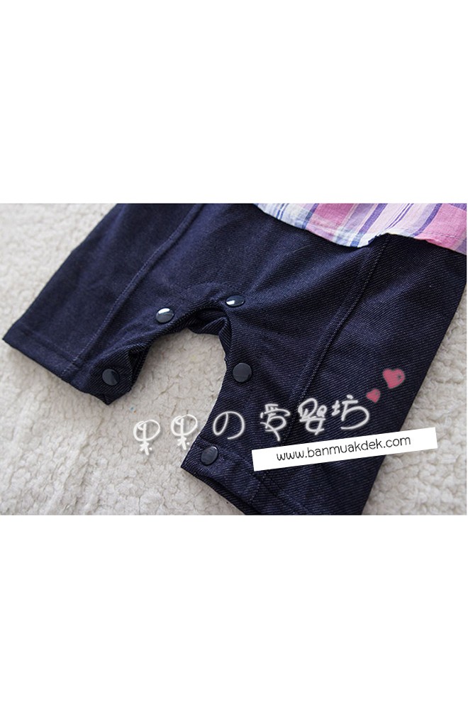 ชุดจั๊มสูทเด็กชาย ตัวเสื้อคอปกเชิ็ตลายสก๊อต