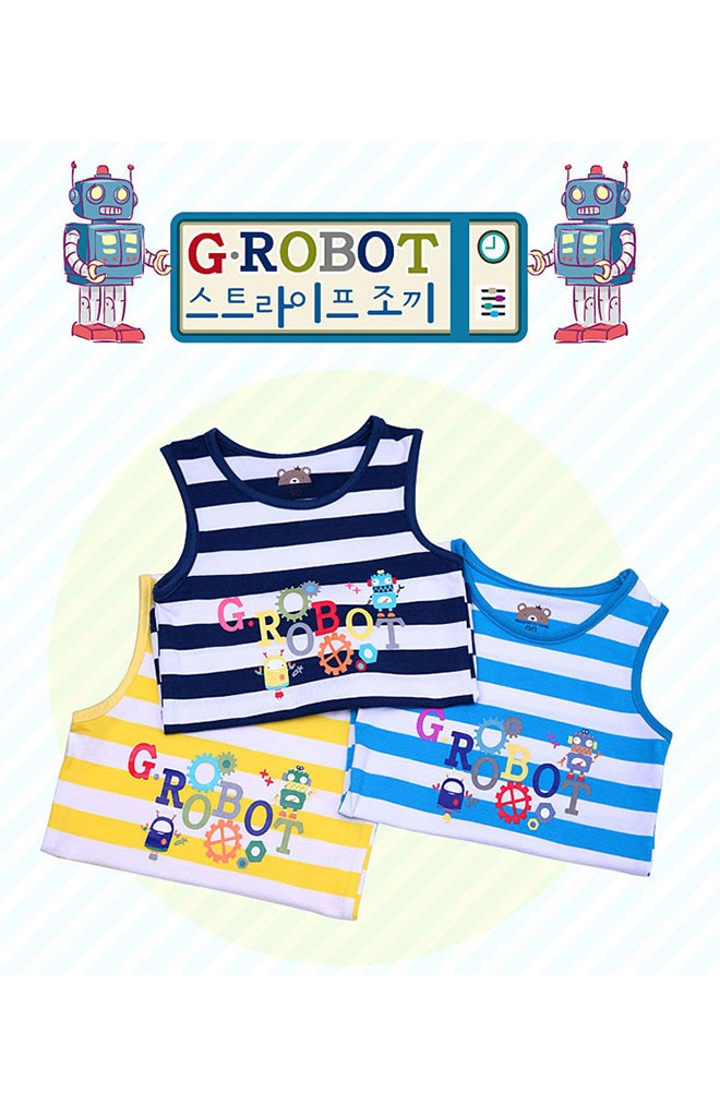 เสื้อเด็กแขนกุดลายขวาง มีให้เลือกลายลิงและลายหุ่นยนต์ GZMM