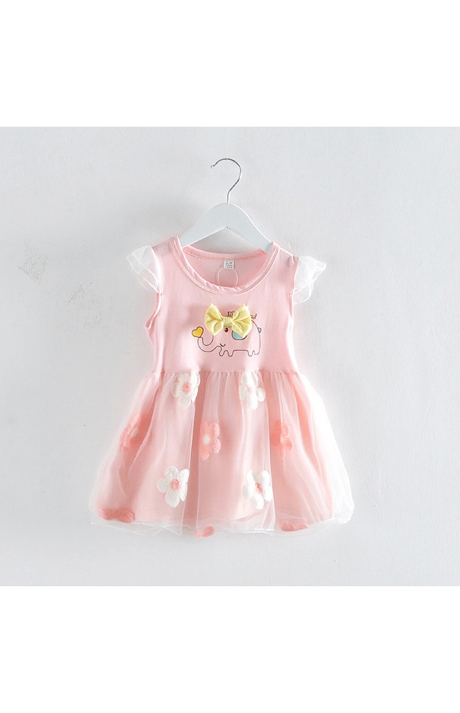 ชุดเด็กหญิงสีหวาน ด้านหน้าสกรีนรูปช้างแต่งโบว์