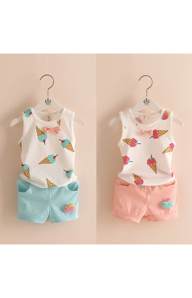 ชุดเด็กเซ็ต 2 ชิ้น เสื้อยืดลายไอศครีม ่คู่กับกางเกงขาสั้น