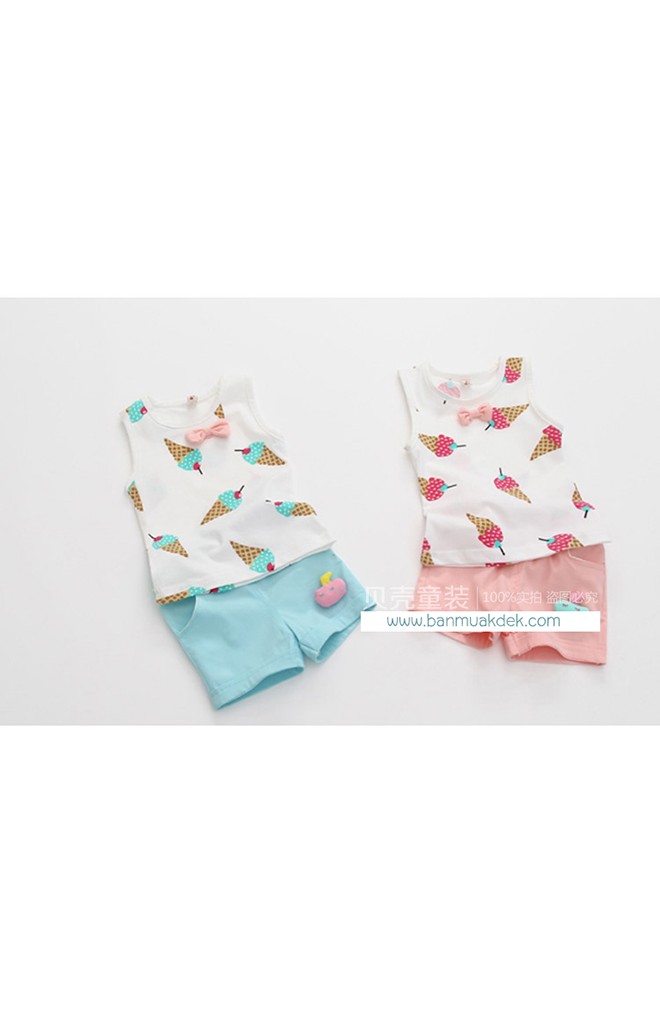 ชุดเด็กเซ็ต 2 ชิ้น เสื้อยืดลายไอศครีม ่คู่กับกางเกงขาสั้น