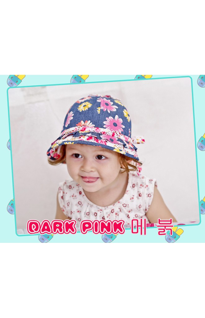 หมวกเด็กหญิงลายดอก ผ้ายีนส์เทียมฟอกสี Goodkid
