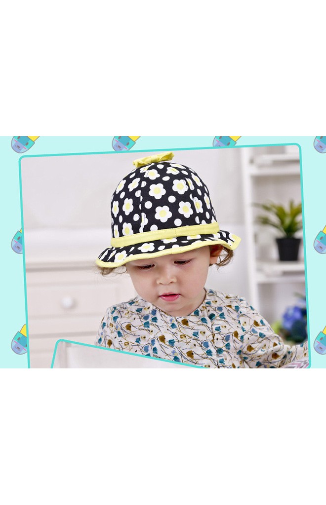 หมวกเด็กหญิงสีดำตัดด้วยลายดอกสีสันสดใส Goodkid