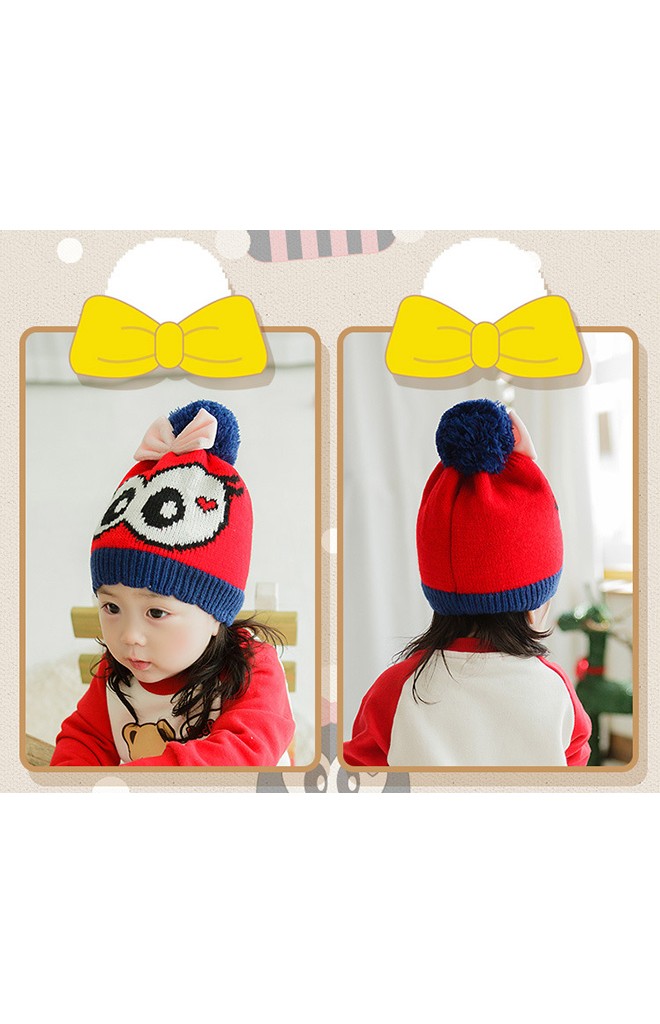 หมวกไหมพรมเด็กสาวน้อยตาโตแต่งโบว์น่ารัก Lemonkid