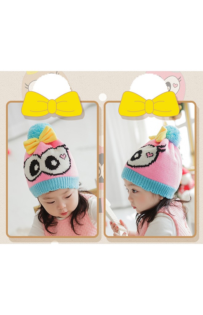หมวกไหมพรมเด็กสาวน้อยตาโตแต่งโบว์น่ารัก Lemonkid