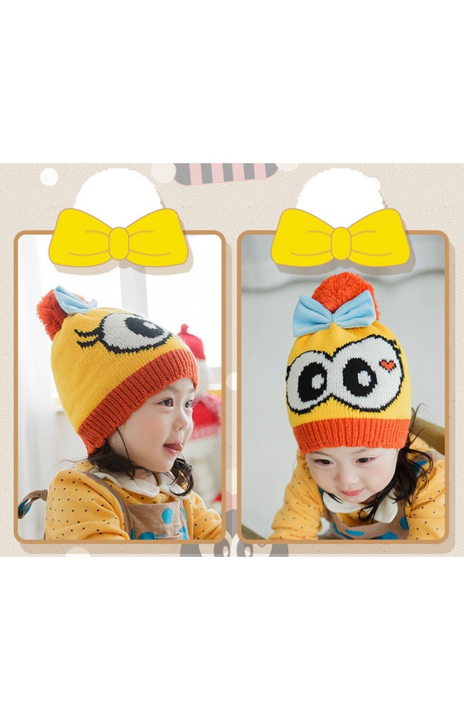 หมวกไหมพรมเด็กสาวน้อยตาโตแต่งโบว์น่ารัก Lemonkid