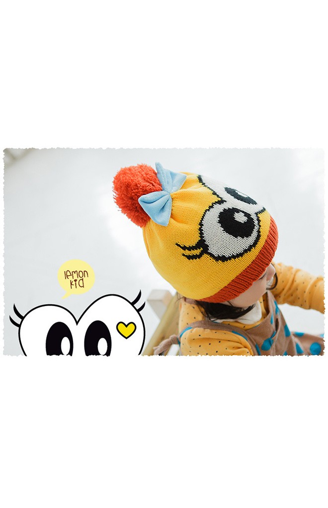 หมวกไหมพรมเด็กสาวน้อยตาโตแต่งโบว์น่ารัก Lemonkid