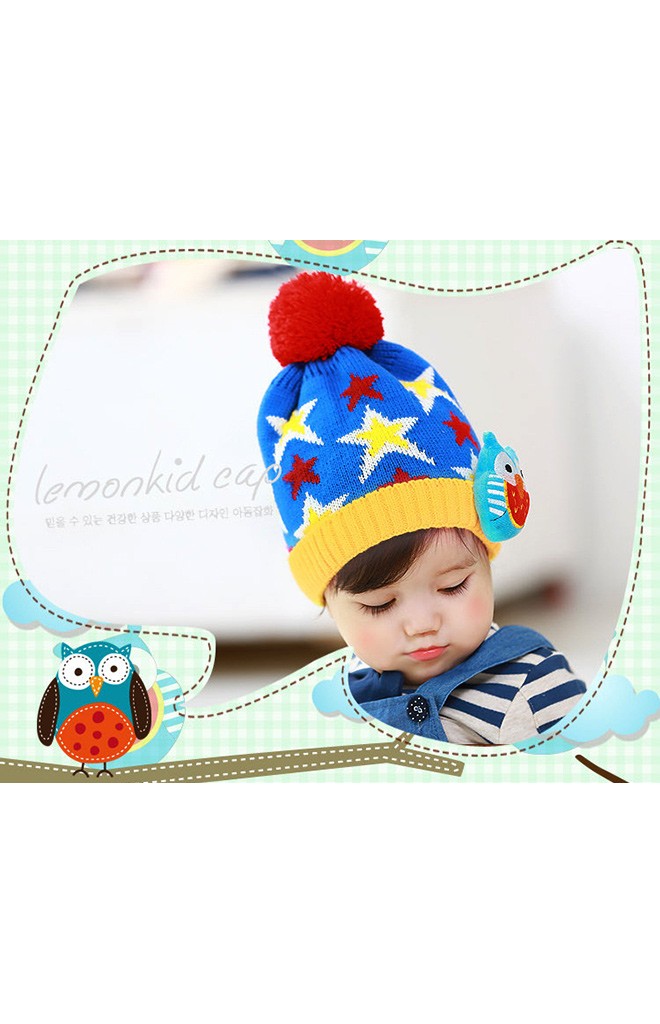 หมวกไหมพรมเด็กลายดาวแต่งนกฮูก Lemonkid