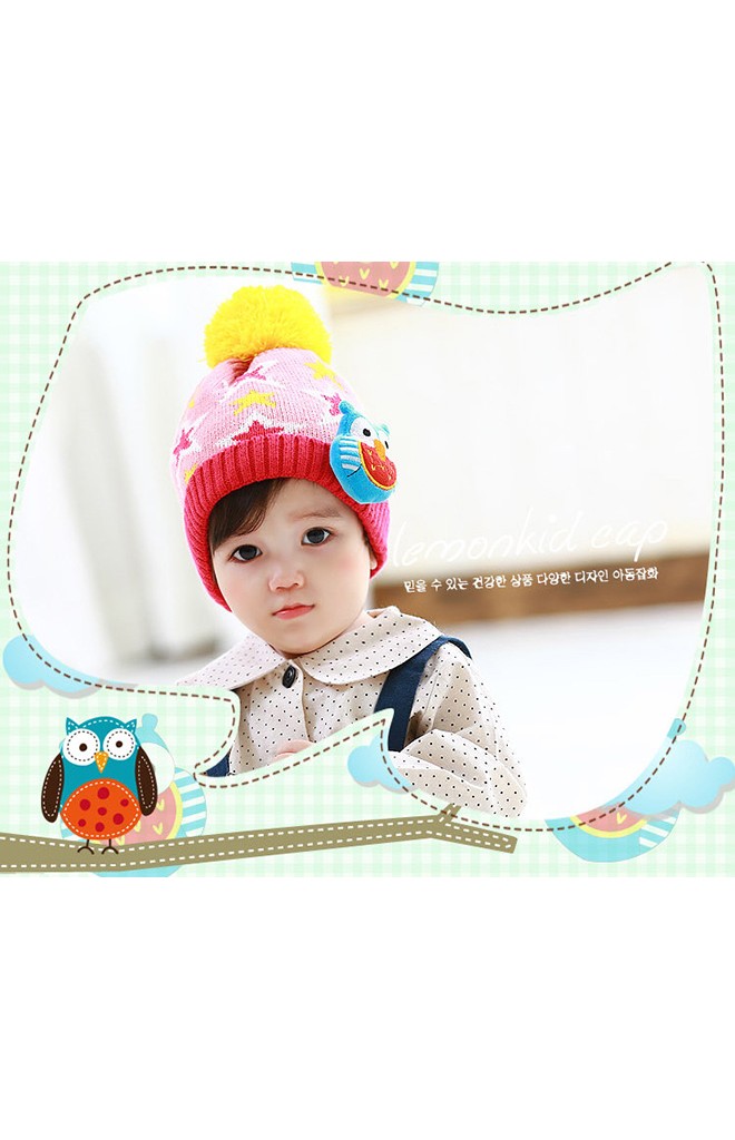 หมวกไหมพรมเด็กลายดาวแต่งนกฮูก Lemonkid