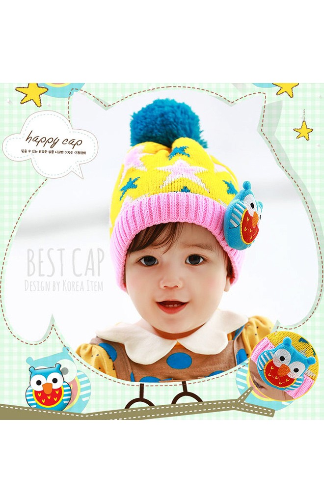 หมวกไหมพรมเด็กลายดาวแต่งนกฮูก Lemonkid
