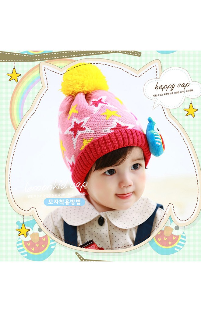 หมวกไหมพรมเด็กลายดาวแต่งนกฮูก Lemonkid