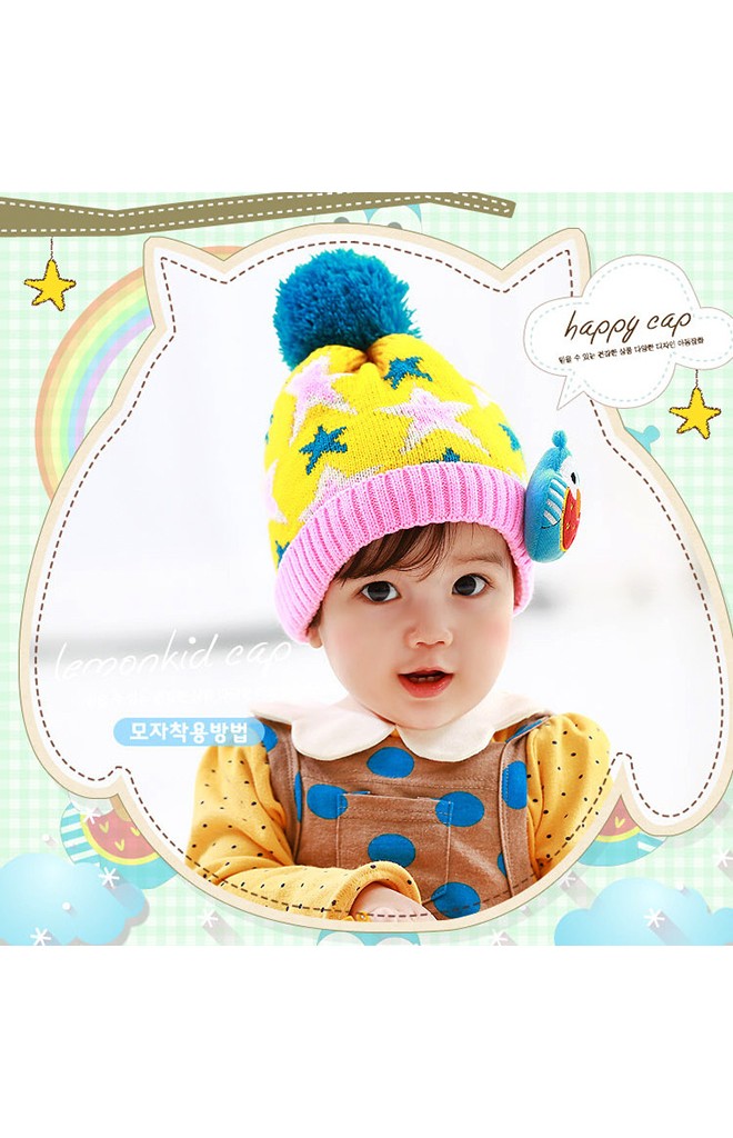 หมวกไหมพรมเด็กลายดาวแต่งนกฮูก Lemonkid
