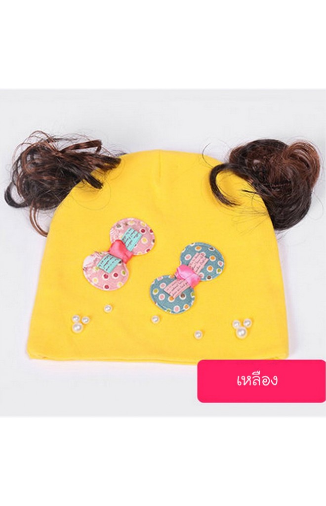 หมวกปอยผมเด็กหญิงแต่งโบว์คู่ ปอยผมด้านบน