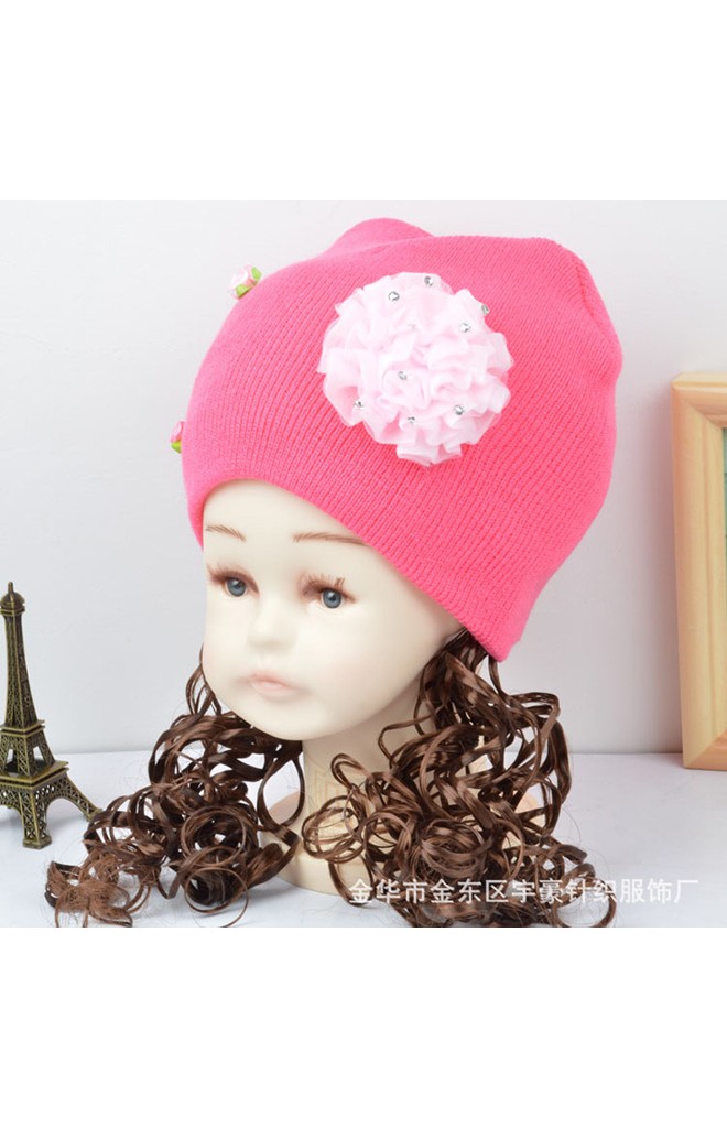 หมวกเด็กหญิงปอยผมยาวประบ่า แต่งดอกไม้น่ารักๆ