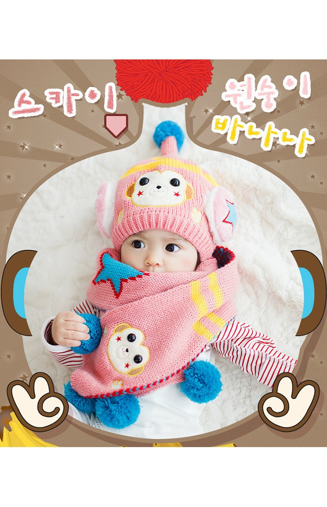 เซ็ตหมวกไหมพรมหุ่นยนต์ลิงมาพร้อมผ้าพันคอเข้าสุดกัน Lemonkid