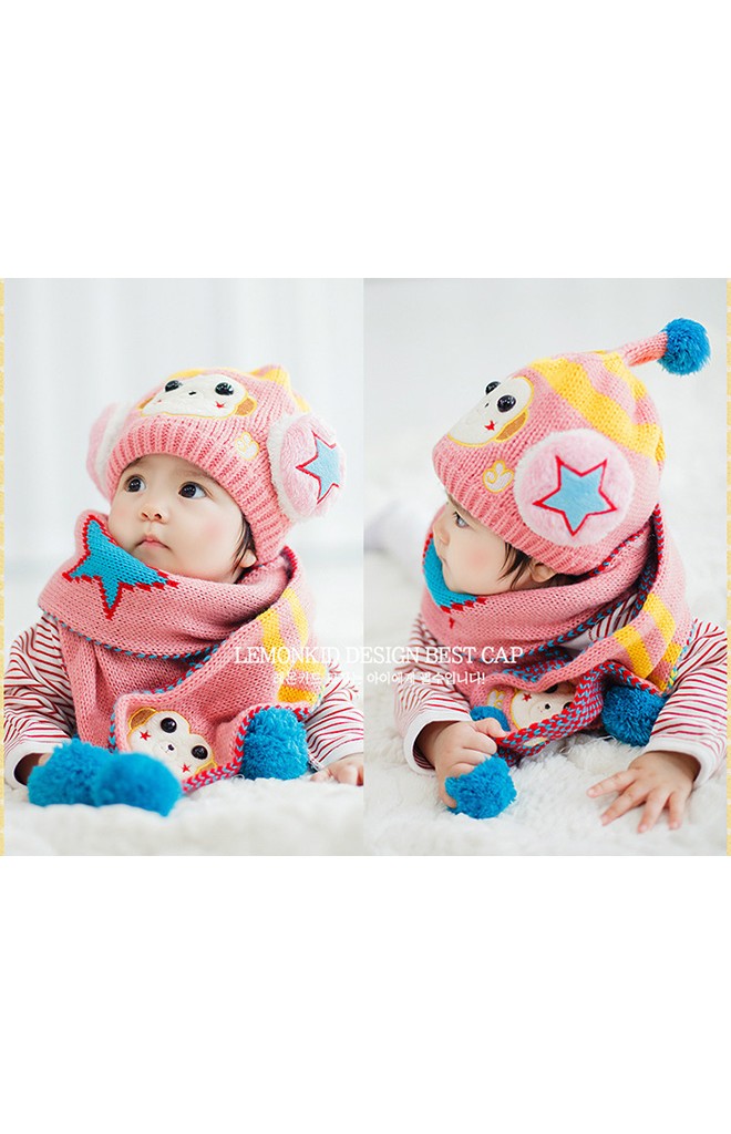 เซ็ตหมวกไหมพรมหุ่นยนต์ลิงมาพร้อมผ้าพันคอเข้าสุดกัน Lemonkid