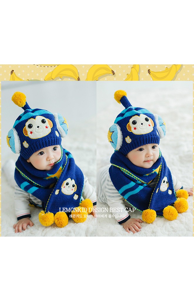 เซ็ตหมวกไหมพรมหุ่นยนต์ลิงมาพร้อมผ้าพันคอเข้าสุดกัน Lemonkid