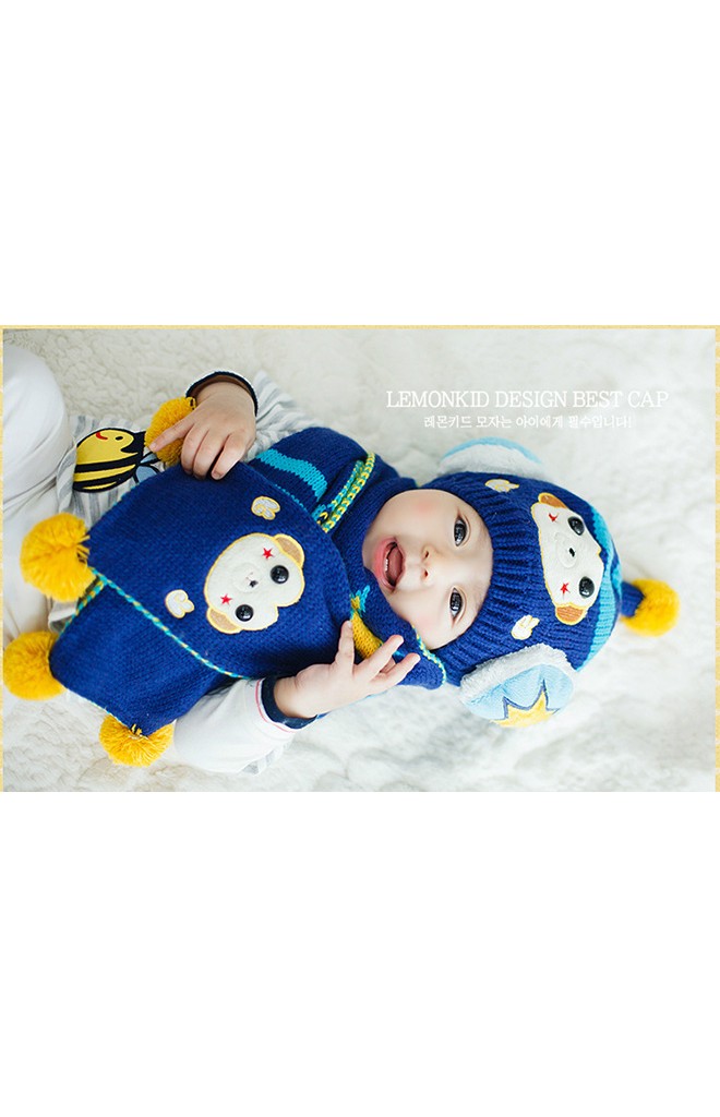 เซ็ตหมวกไหมพรมหุ่นยนต์ลิงมาพร้อมผ้าพันคอเข้าสุดกัน Lemonkid