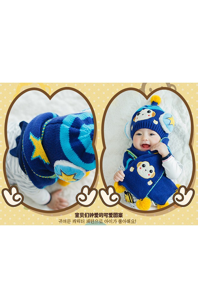 เซ็ตหมวกไหมพรมหุ่นยนต์ลิงมาพร้อมผ้าพันคอเข้าสุดกัน Lemonkid