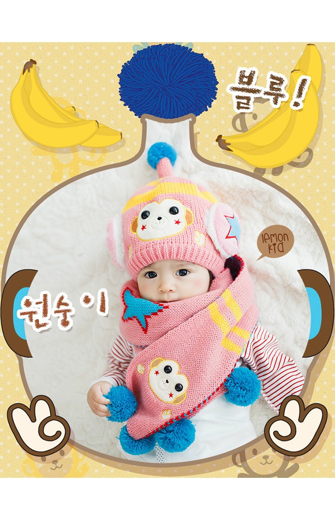 เซ็ตหมวกไหมพรมหุ่นยนต์ลิงมาพร้อมผ้าพันคอเข้าสุดกัน Lemonkid