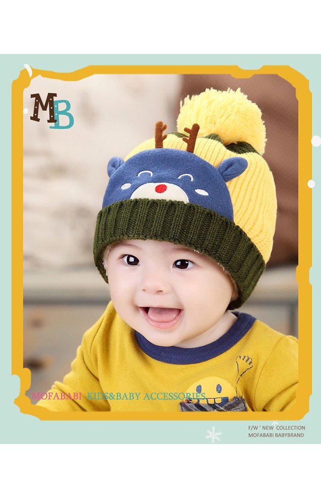 หมวกไหมพรมเด็กรูปกวาง ด้านบนแต่งปอมปอม MOFABABI