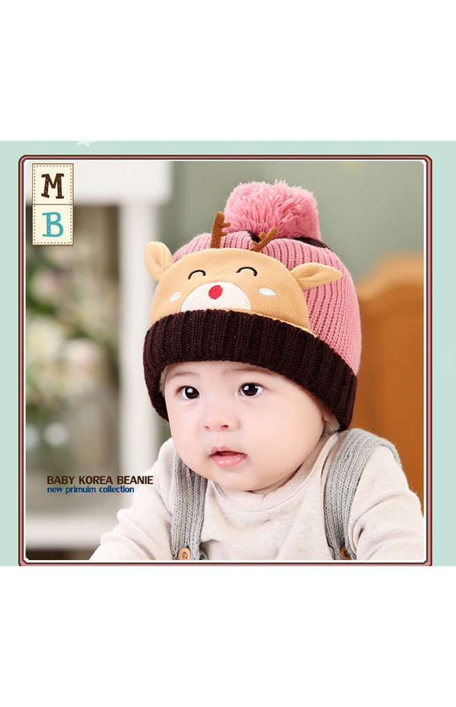 หมวกไหมพรมเด็กรูปกวาง ด้านบนแต่งปอมปอม MOFABABI