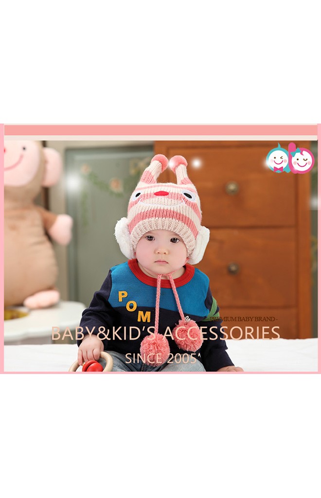 หมวกไหมพรมผึ้ง มีสายห้อยปอมปอม DANDYBEBE
