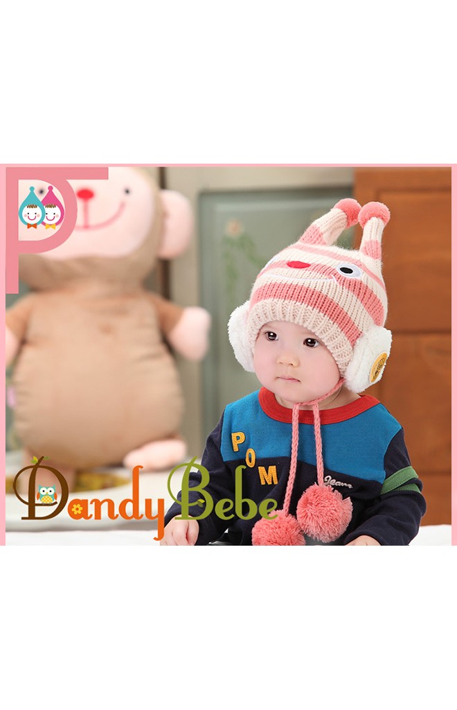 หมวกไหมพรมผึ้ง มีสายห้อยปอมปอม DANDYBEBE