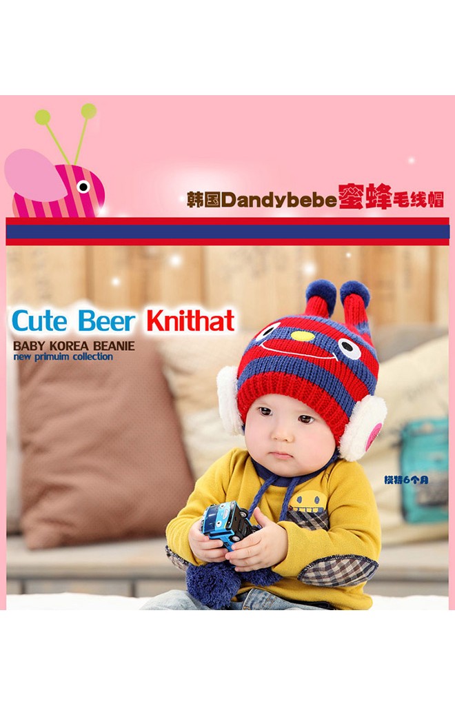 หมวกไหมพรมผึ้ง มีสายห้อยปอมปอม DANDYBEBE