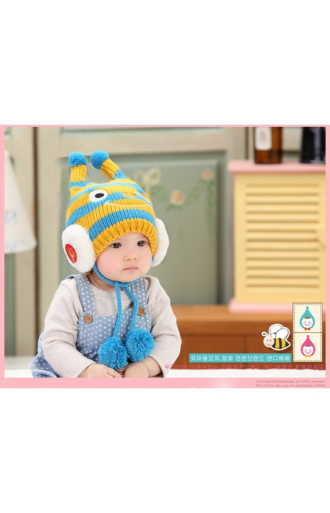 หมวกไหมพรมผึ้ง มีสายห้อยปอมปอม DANDYBEBE